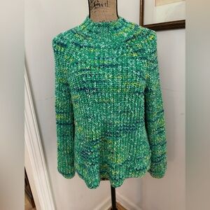 GAP Green and Yellow Mock Turtle Neck Sweater with Ribbed Texture Size M Petite